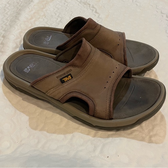 Teva Men’s Langdon Slide Sandal Size 10 Genuine Leather Outdoor Shoes Summer - Picture 1 of 8